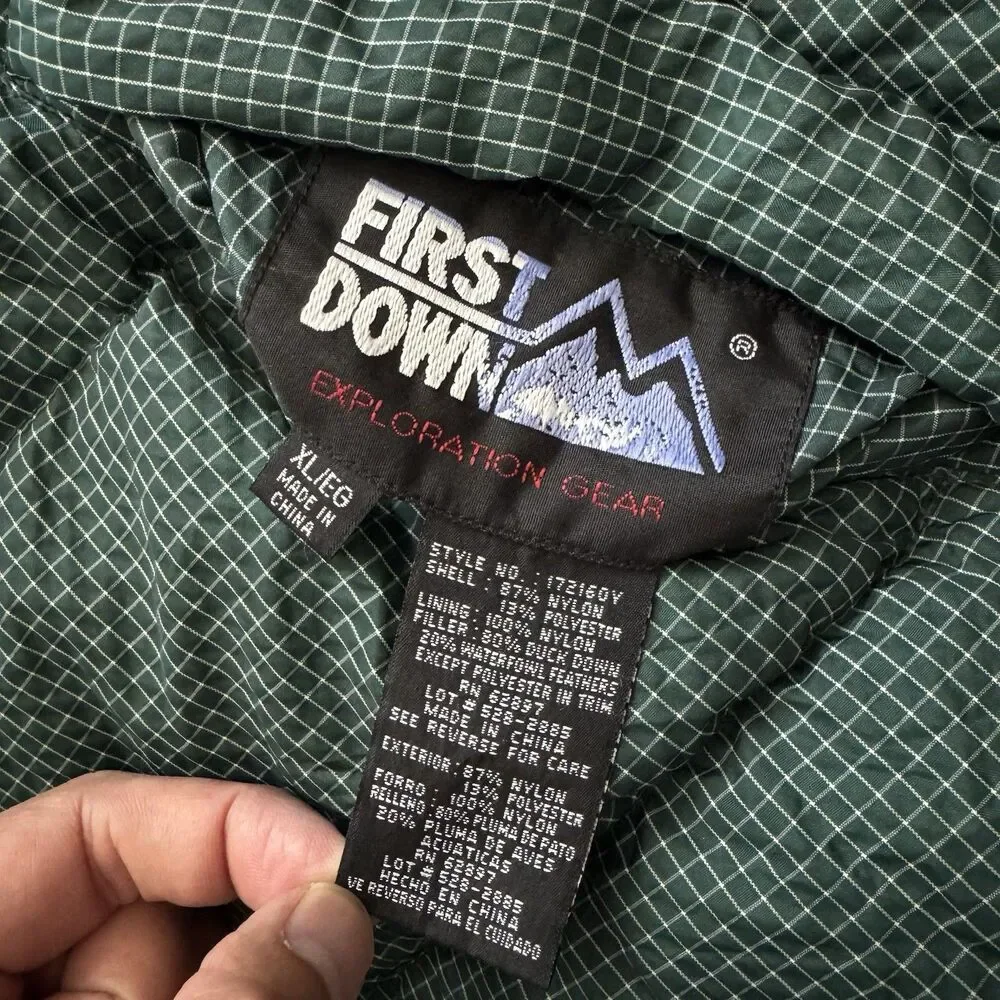 Vintage 90s First Down Men XL Duck Down Puffer Coat Reversible Green Black
